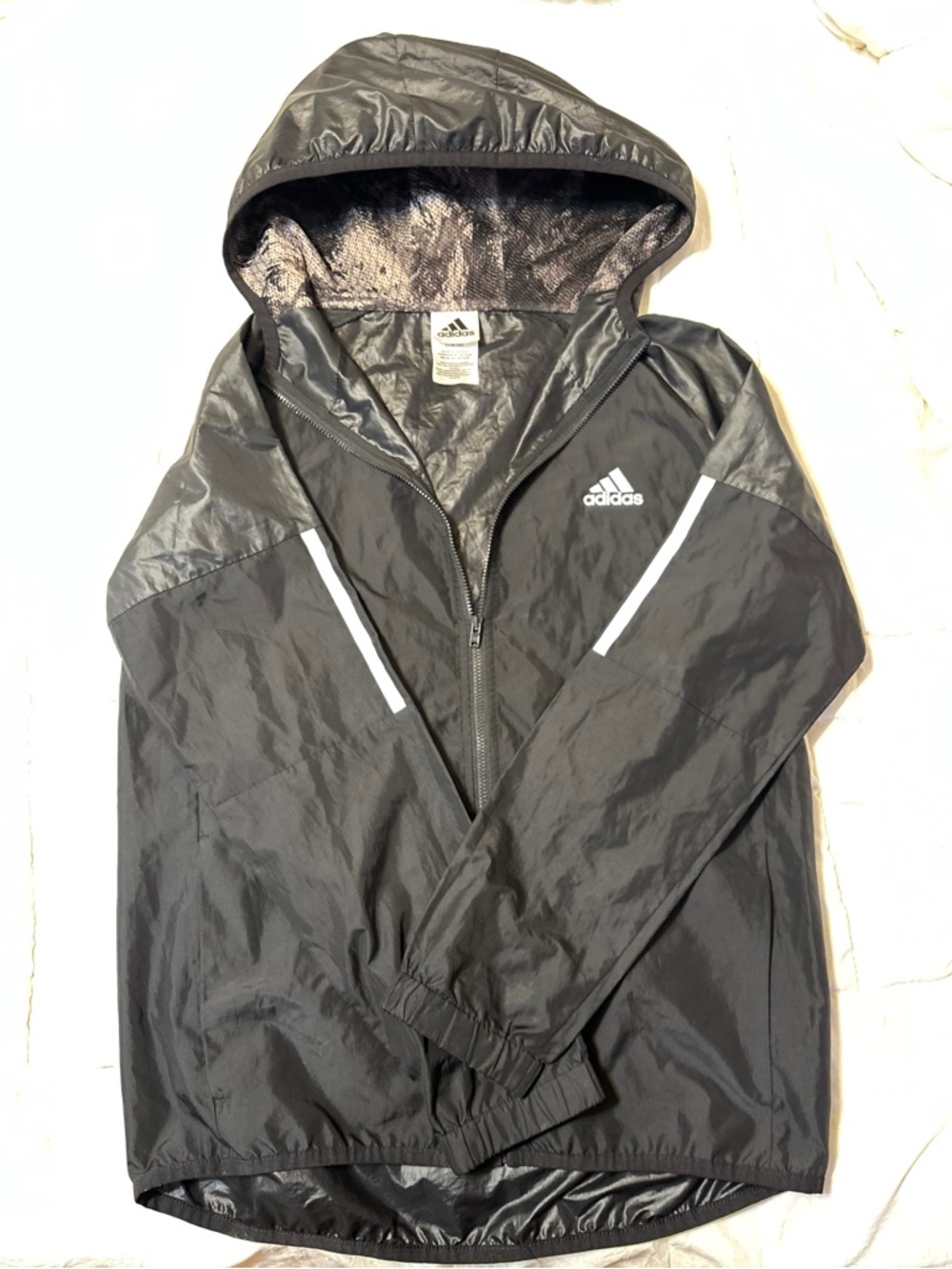 adidas Black Reflective-Trim Hooded Windbreaker